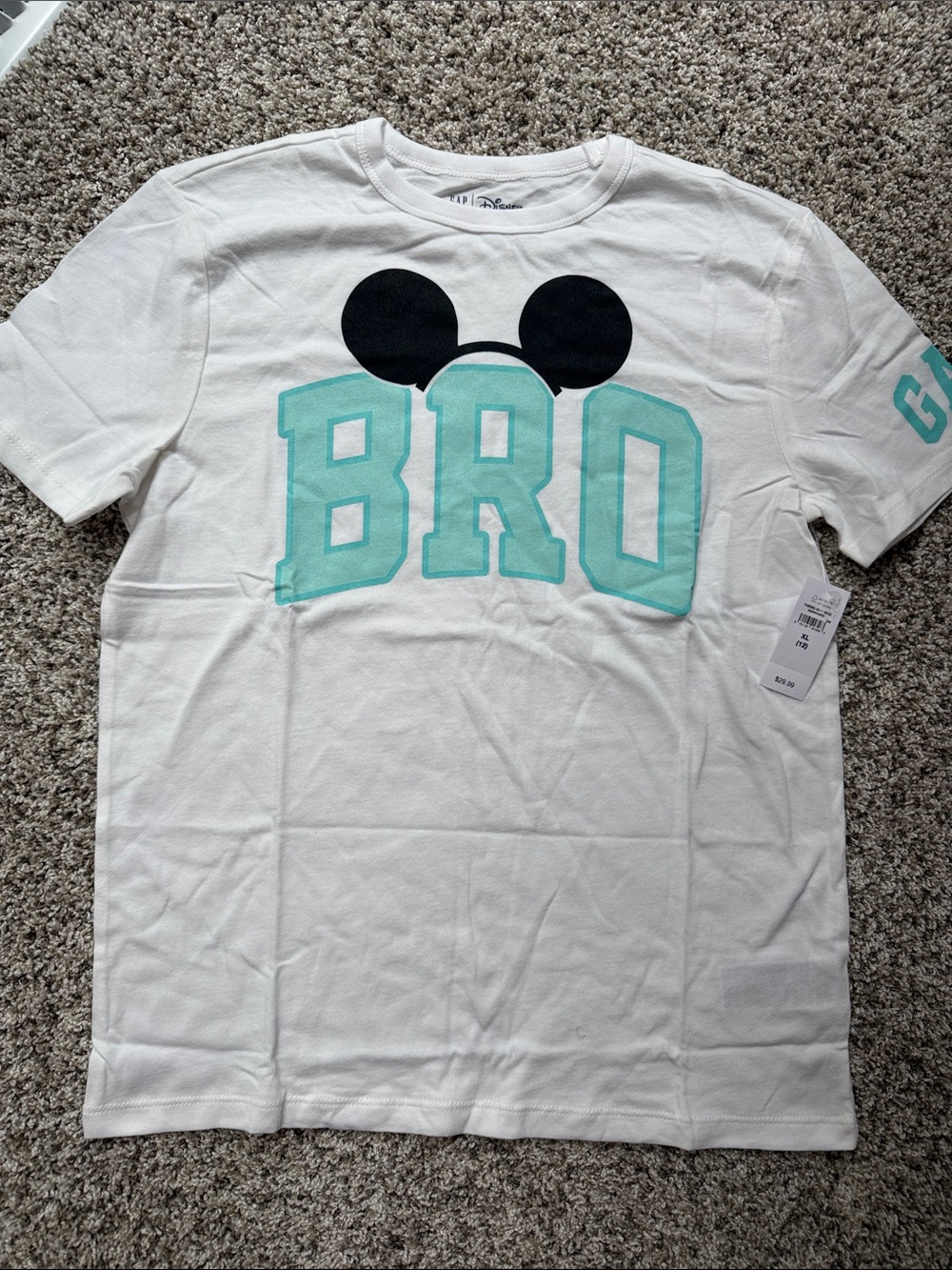 NWT Gap Disney White Tee Mint 'BRO' Graphic and Black Ear Detail size L/XL
